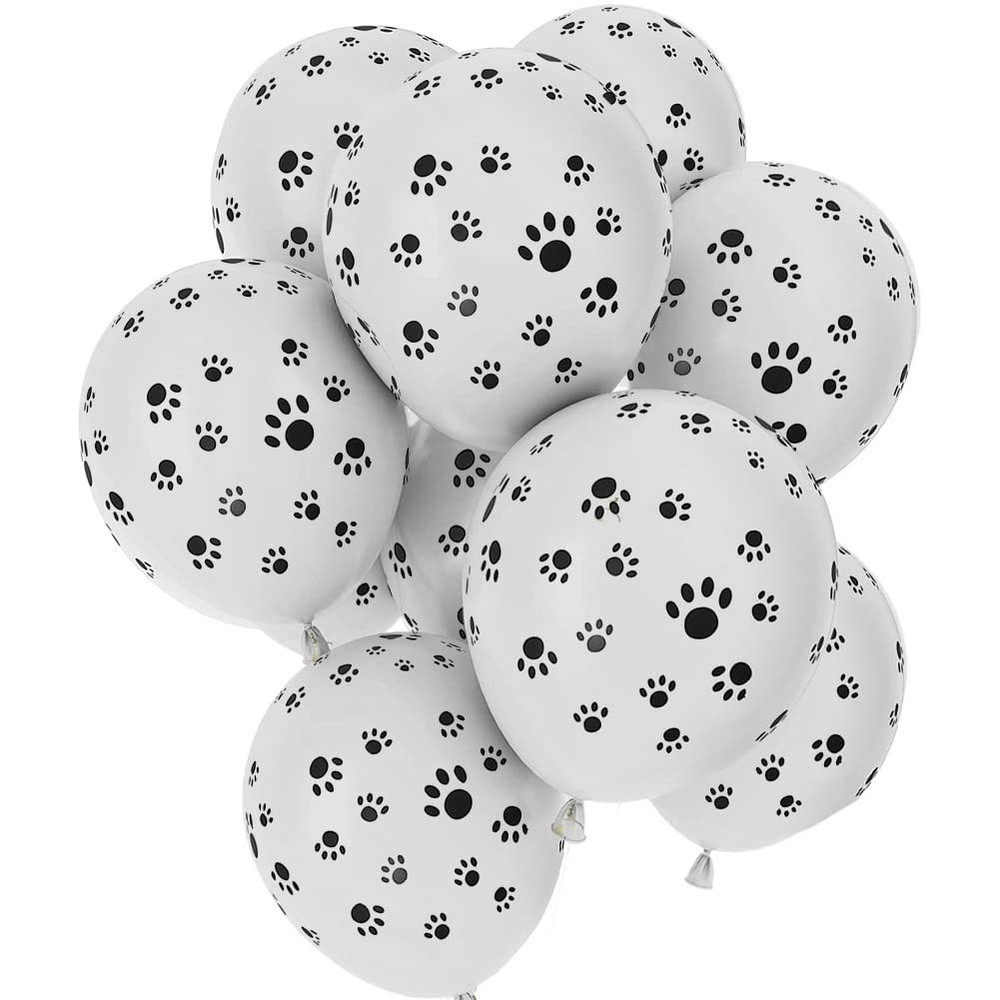 Paw Prints-A-Round Biodegradable Latex Balloons, White with Black paw prints …
