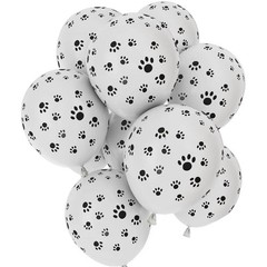 Paw Prints-A-Round Biodegradable Latex Balloons, White with Black paw prints …