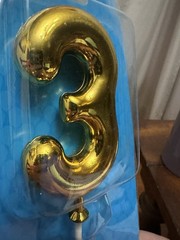 Gold tone Number 3 Cake Topper Birthday Party Decoration – Hard Plastic
