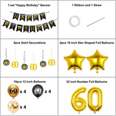 Black Gold 60Th Birthday Decorations Kit for Men & Women, Includes 32In Number 6
