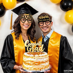 , Black and Gold Graduation Glasses – Pack of 12 | Graduation Photo Props, Gradu