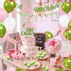 Martini Bow Birthday Party Decorations, Green Pink Glitter A Tini Bit Older