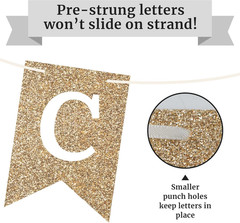 Pre-Strung Congrats Grad Banner Gold Glitter 6 Ft Graduation Party Decor