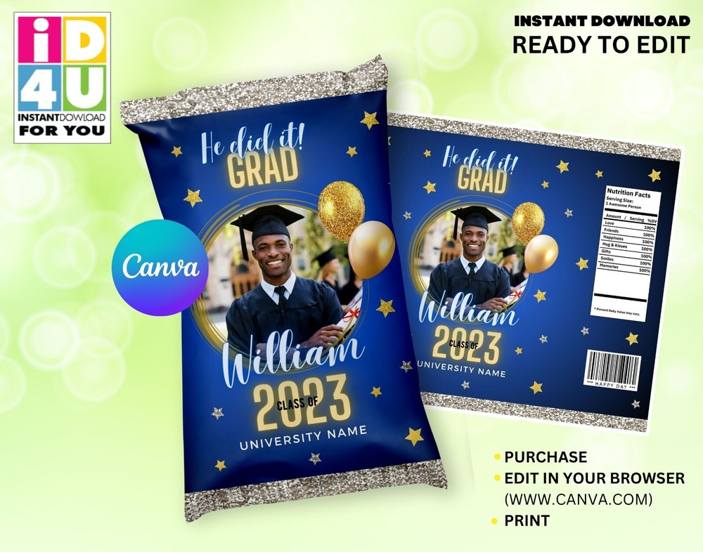 Graduation Class of 2023 Chip Bag with Editable Picture, Graduation Chip Bag