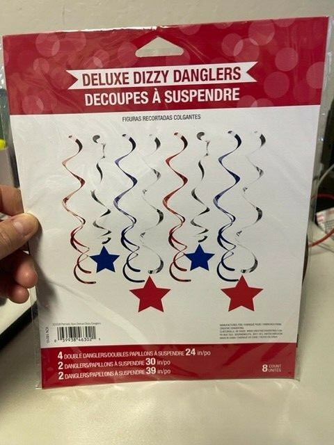 Creative Converting Patriotic Dizzy Danglers, Multicolor 8ct. New!!!
