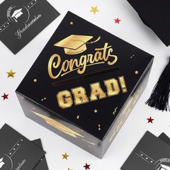 Graduation Decorations 2026 Card Box, Black Gold Congrats Grad Paper Gift Crad B