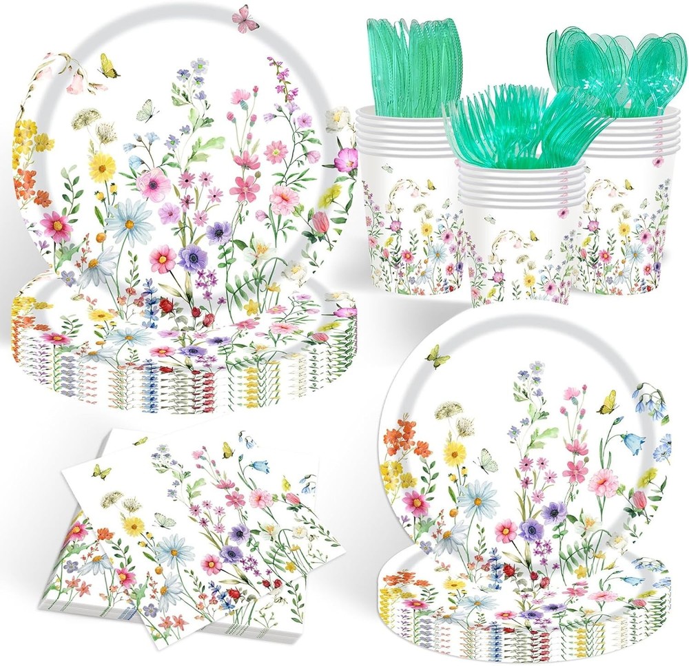 Wildflower Floral Disposable Tableware (Plates, Cups, Napkins, Utensils)