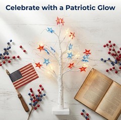 Battery Operated Patriotic Tabletop Tree with LED Lights