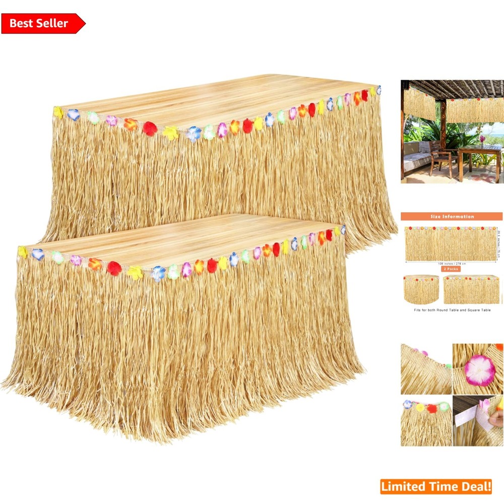 Reusable Hawaiian Table Skirts – 2 Pack, 108 x 29.5 Inches for All Summer Events
