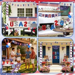 Patriotic Golf Cart Decorations Kit for 4th of July – Banner, Flags, Garland & M