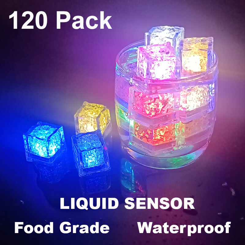 120*Glowing LED Ice Cubes Flash Light For Party Bar Drinks Wine Glass Decorate