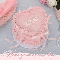 7 Inch Pink Bow Fake Cake Heart Shaped Artificial Birthday Faux Bakery Display