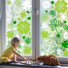 9 Sheets St. Patrick’s Day Shamrock Window Cling Stickers Window Decals Green Wh