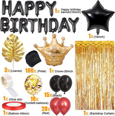 Red and Black Birthday Decorations Party Supplies Set,Black Gold Confetti Balloo