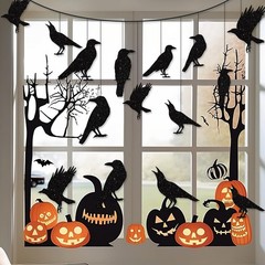40pcs Glitter Black Crow Halloween Decorations Bird Raven Hanging