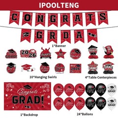 Graduation Decorations 2026 Set – Red Themed Congrats Grad Banner, Backdrop, …