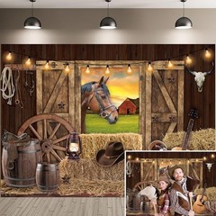 Western Cowboy Backdrop West Rustic Wooden House Farm Barn 82×59 inch (7x5FT)