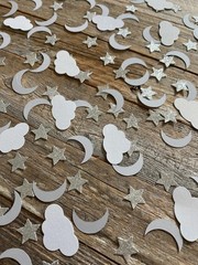 100PCS Moon Stars Table Scatter Confetti,Silver Glitter Moon Star Party Decor…