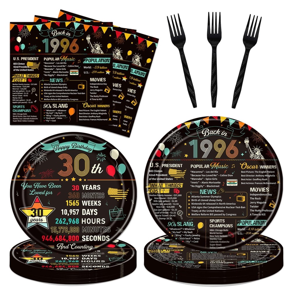 30th Birthday Plates and Napkins, 96PCS Vintage 30th Birthday Party Decoratio…
