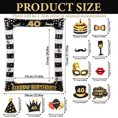 30 PCS 40th Birthday Photo Booth Props Black Gold Inflatable Frame Selfie