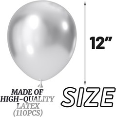 110 Metallic Silver Balloons 12″ with Ribbons