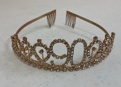 GOLD RHINESTONE 90TH BIRTHDAY TIARA, FREE SHIPPING