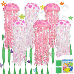 110 Pcs Cartoon Sponge Party Decorations,6 Pack Pink Hanging Jellyfish Paper Lan
