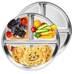 Bakpoco Stainless Steel Kids Plates 2 Packs, 9″ Toddlers 2 9“ – Silver