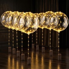 10 Pcs Balloons Light Up Balloons – Clear 18″ Reusable Balloon with Gold Stri…