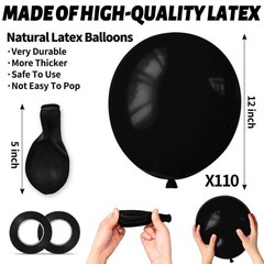 110pcs Black Balloon 12 inch, Black Latex Balloons for Birthday Party Baby Sh…