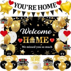 Welcome Home Decoration – Black & Gold We Missed You Banner, Glitter Party Suppl