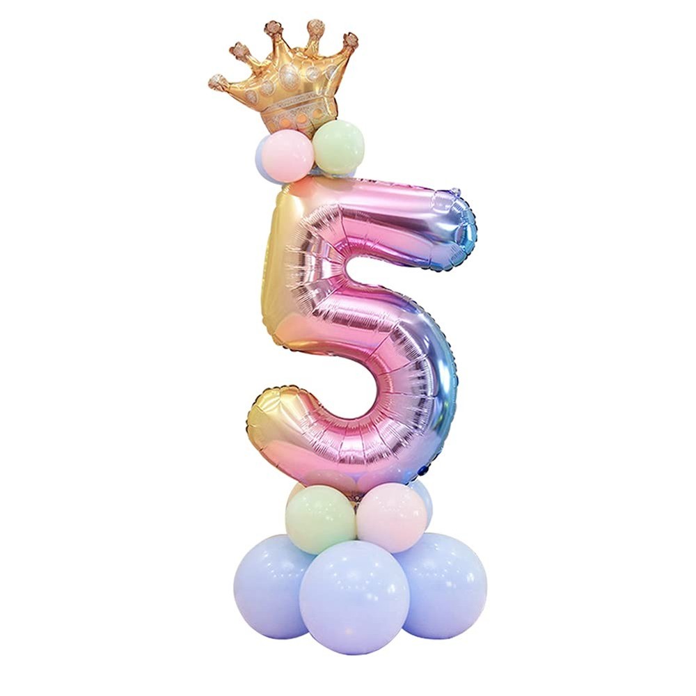 32″Large Size Rainbow Number 1 Balloon Set Children’s Birthday Party Aluminum…