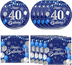 40PCS Happy 40Th Birthday Decorations Blue and Silver Cheers to 40 Years Plates