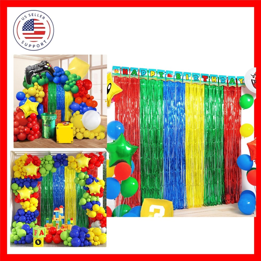 Super Bros Birthday Party Decoration, Including 2Pack Red Green Blue Yellow F…