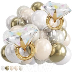 Gold and White Diamond Ring Balloons, Pearl White Beige Gold Double Latex Bal…