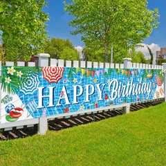 Large Happy Birthday Pool Party Banner, Pool Birthday Party Decorations, Pool Pa