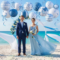 18 Pcs Summer Party Decorations Set Coastal Beach Seashell Paper Lanterns Blue B