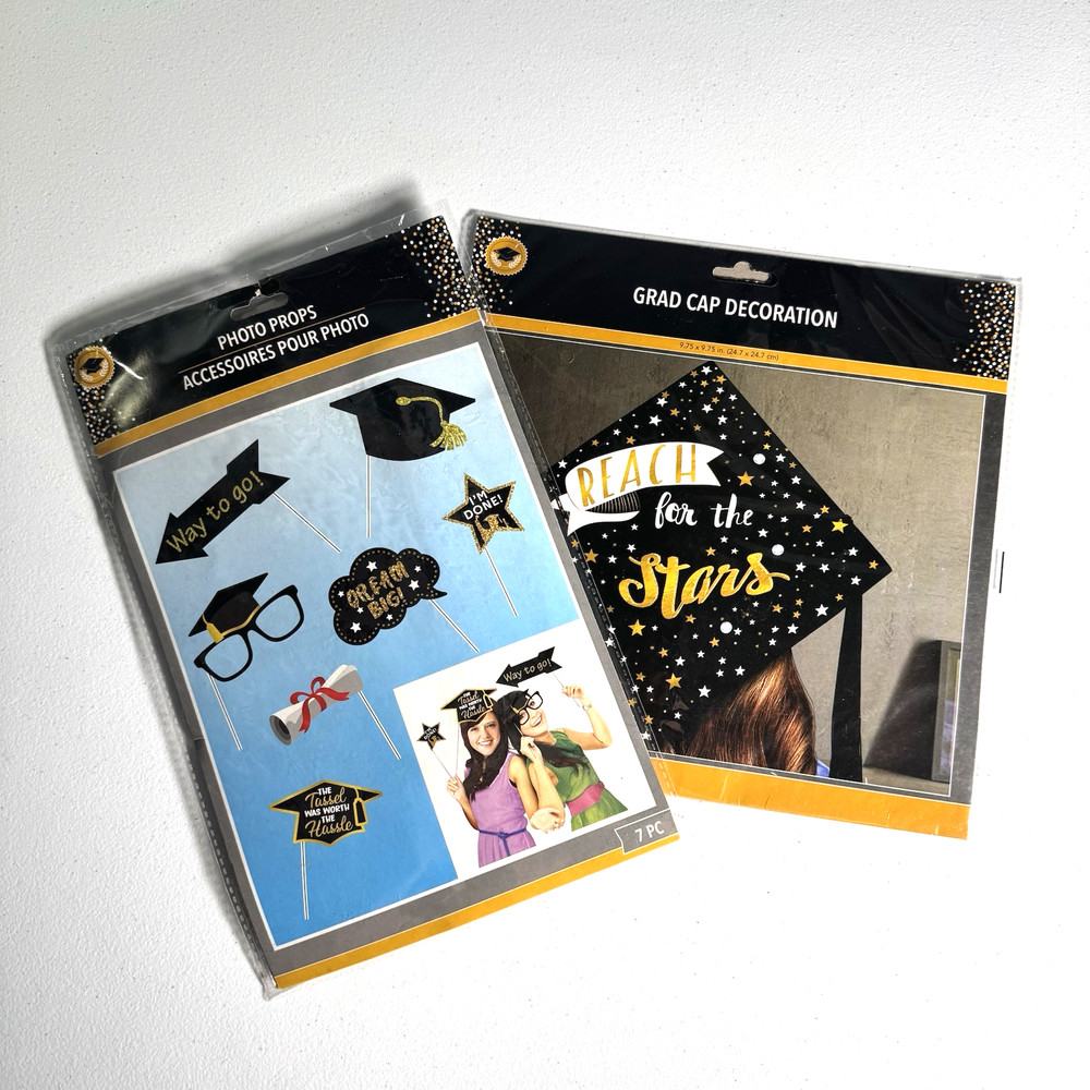 Graduation 7 Pc Photo Props – Party Decor and One Grad Cap Decoration Cap Cover