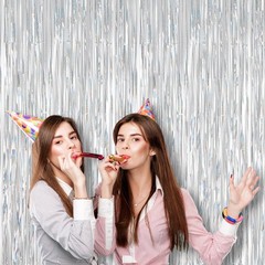 2 PCS Laser Silver Foil Fringe Backdrop Curtains Tinsel Streamers Party Prop