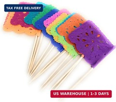 Set of 24 Pcs Multi-Colored Mini Mexican Paper Papel Picado Tissue Banner Flags