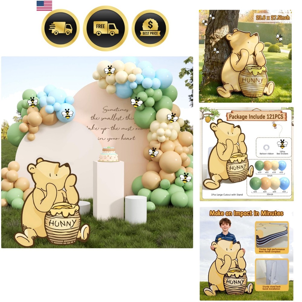 Winnie Bear Baby Shower Birthday Decorations Cutout Large With Stand Balloons