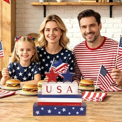 Sturdy Patriotic Table Block Decorations & Stars – Perfect for July Celebrations