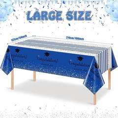 3 Pack Class of 2026 Graduation Tablecloths Blue Black Foil Dot Rectangular P…