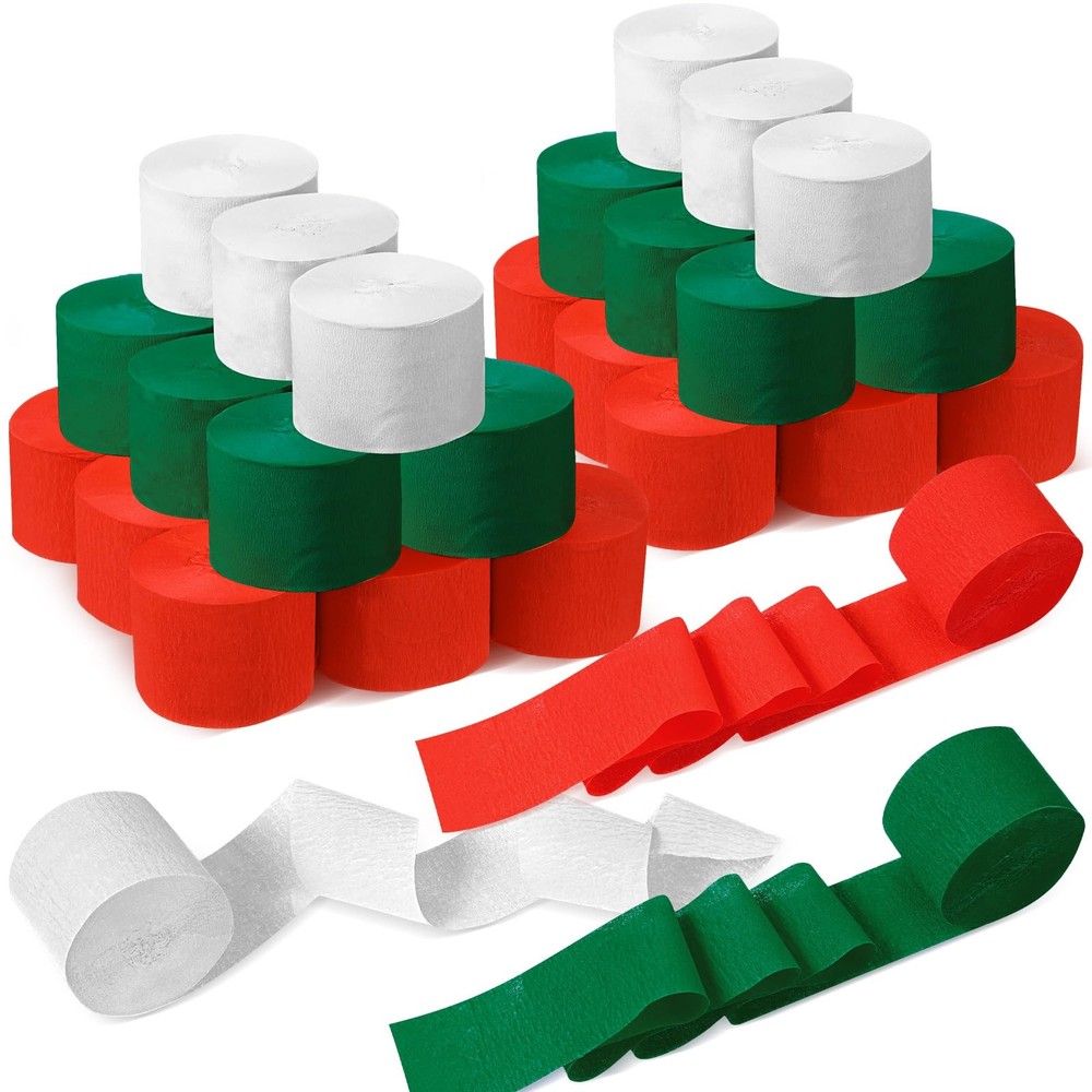 36 Rolls Red White Green Crepe Paper Streamers Party Decor 1.8 Inch x 98 Ft