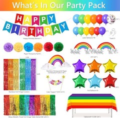 Rainbow Birthday Decorations, 104Pcs Colorful Birthday Party Decorations for …