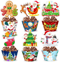 48PCS Christmas Themed Birthday Party Decorations | 24PCS Cupcake Toppers & 24PC