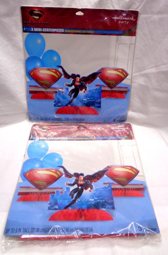 Lot/2 Hallmark Party DC Comics MAN OF STEEL SUPER-MAN – 3 Mini-Centerpieces