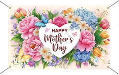 Mother’s Day Backdrop Banner Flowers Happy Mothers Day Decorations Banner I Love