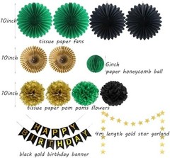 Green Black Gold Birthday Decorations with Happy Birthday Banner Hanging Pape…