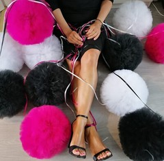3 hand made pretty tulle pom poms (1 medium 2 smalls) choise colour